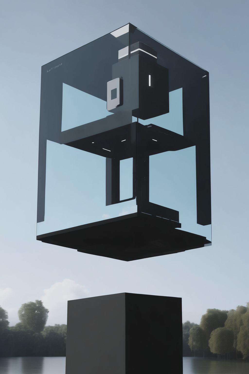 00335-2459542850-_lora_Levitating Cube_1_Levitating Cube - a glass box sitting on top of a pillar.png